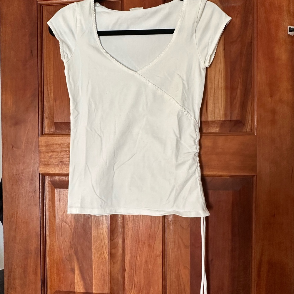 Brandy Melville Cream Wrap Tie Front Blouse